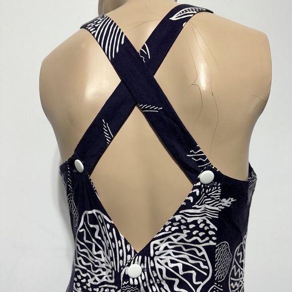Lang Originals Vintage Navy White Midi Dress Drop Waist Cross Back Size 12 - Picture 8 of 12